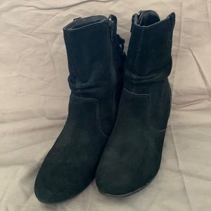 White Mountain black suede wedge booties
